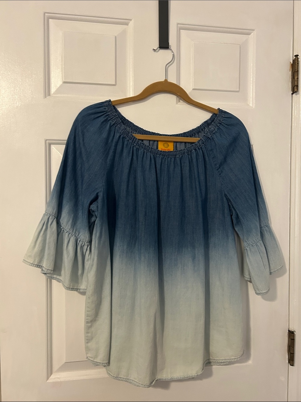 Ruby Rd. Ombre Blue Peasant Blouse with Bell Sleeves